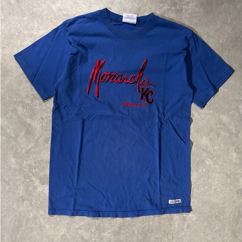 90's Vintage Kansas City Monarchs Blue Embroidered T-Shirt -M